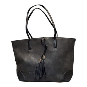 Chic Charcoal Tote with Tassel Accents